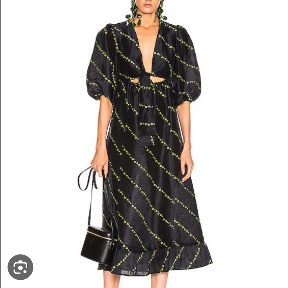 Ganni Silk Linen Dress with Cutout Bodice Tie size 34